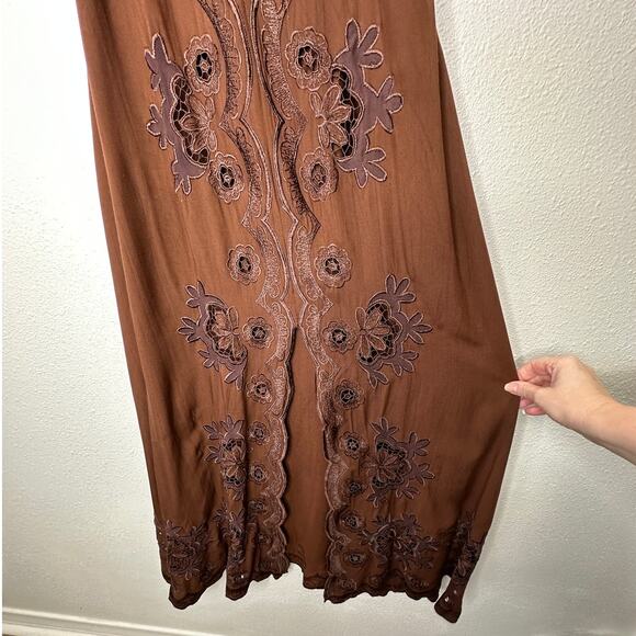 Cleobella Annie Chestnut Brown Lace Up Crochet Split Front Midi Dress XS - Picture 6 of 16